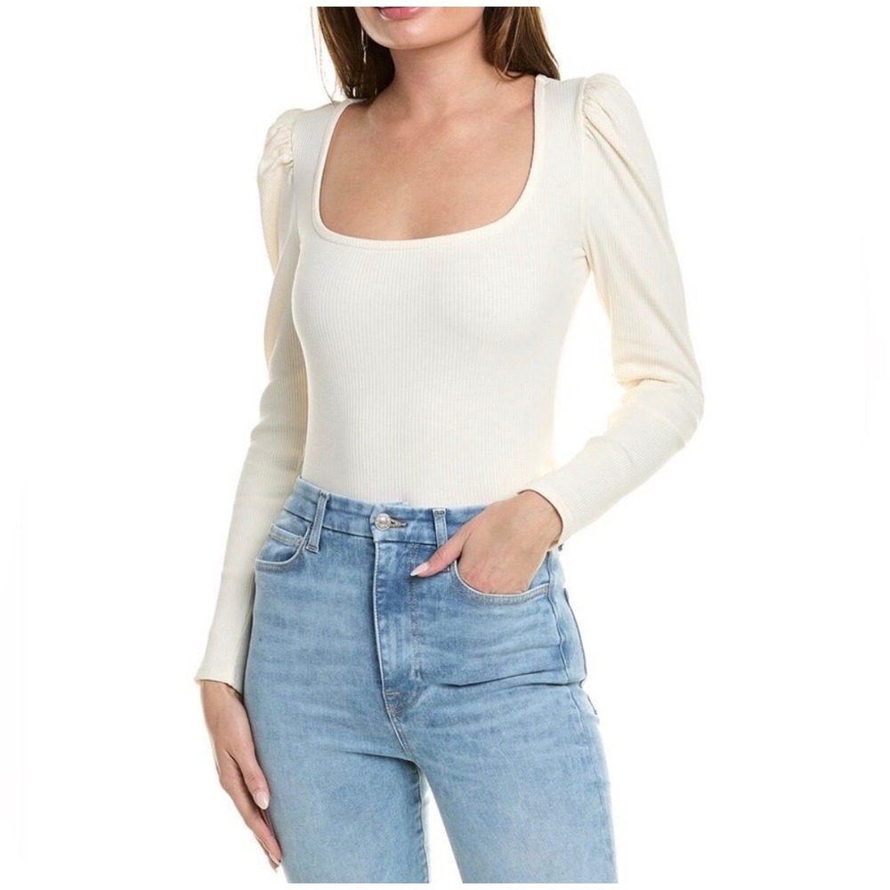 7 For All Mankind Cotton Coquette Boho Cottagecore Ribbed Knit Long Sleeve Top S